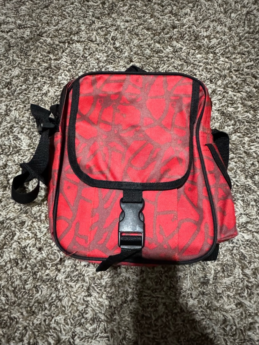 New AARP Crossbody Bag Red Gray Adjustable Black Straps Zip Bag w/ Pockets